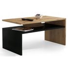 BRAND Table basse - PRAIA - Noir et finition bois avec rangement 90-50 cm