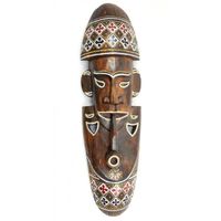 Masque Africain "fumeur de pipe" 50cm en bois + motifs colorés Marron