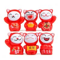 Chats porte-bonheur - Lot de 6 Maneki Neko rouges - Fortune et protection Rouge