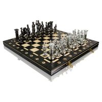 CHROME SPARTAN Chess Set 16 "Échiquier en bois avec ornements et pièces en plastique chromé lestées (Spartan Silver)