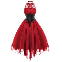 Sasaquoy Mesdames style gothique robe sexy dentelle couture mousseline de soie rouge