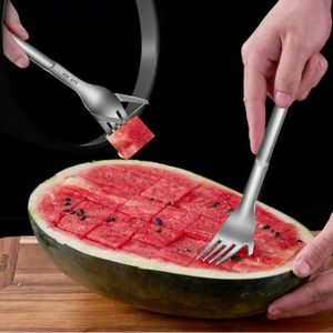 Trancheuse à fourchette neutre en acier inoxydable, coupe-fruits, outil de  coupe de melon à fourchette, gadget de cuisine, 2 en 1