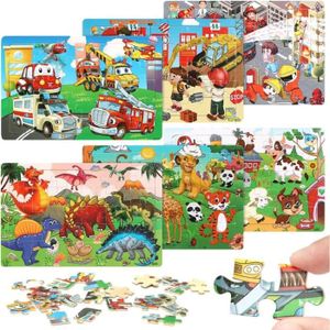 PUZZLE Lot de 6 Puzzles en Bois Enfant - Voiture Dinosaur