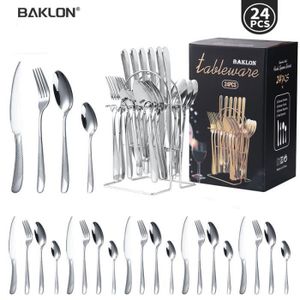 Ensemble de couverts - Inox - 24 pièces - Service pour 6 personnes - Compatible lave-vaisselle - Poli miroir