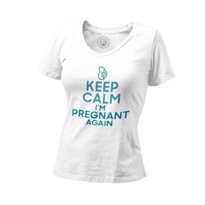 T-SHIRT T-shirt Femme Col V Keep Calm I'm Pregnant Again Enceinte Mère Future Maman