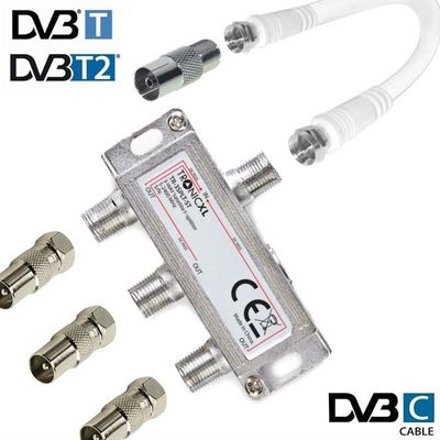 TronicXL Répartiteur d'antenne coaxial 4 voies haut de gamme HD 3D 4K