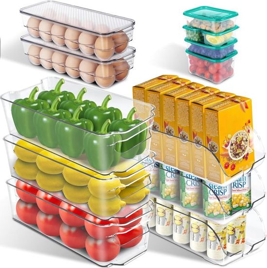 Boite Rangement Frigo, Ensemble De 9 Bac De Organisateur, Empilable Avec Couverture, Bac À Oeufs
