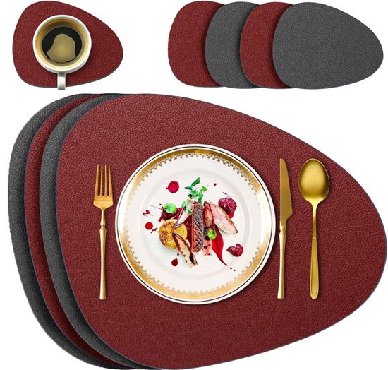 Nikalaz Lot De 4 Sets De Table Et Sous-verres En Cuir Recyclé - 4