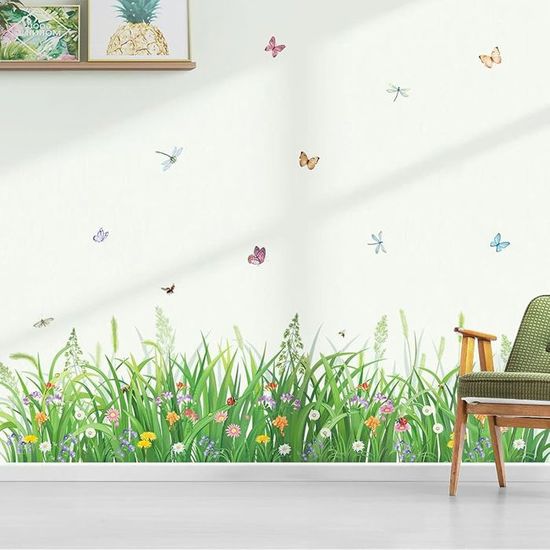 Decalmile Stickers Muraux Herbe Verte Coin Plinthe Autocollant Mural ...