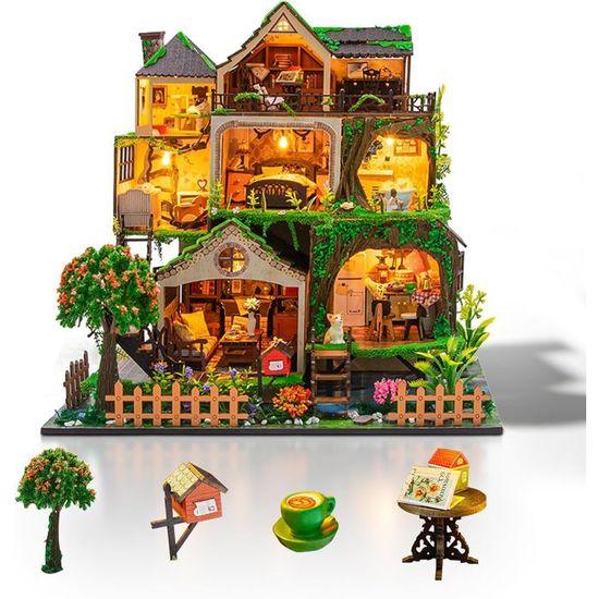 Cuteefun Maison Miniature a Construire Adulte DIY, Kit de Maison Miniature en Boîte, Cadeau de Bricolage Artisanal pour Les Femmes (Happiness Corner