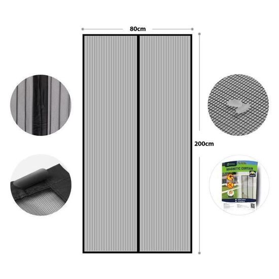 Porte Moustiquaire Rideau Porte 75x200cm Noir Anti Mouche Rideau