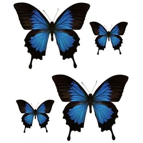 Set 4X Autocollant Sticker Papillon logo 28 déco Voiture Moto Deco Papillon Bleu 