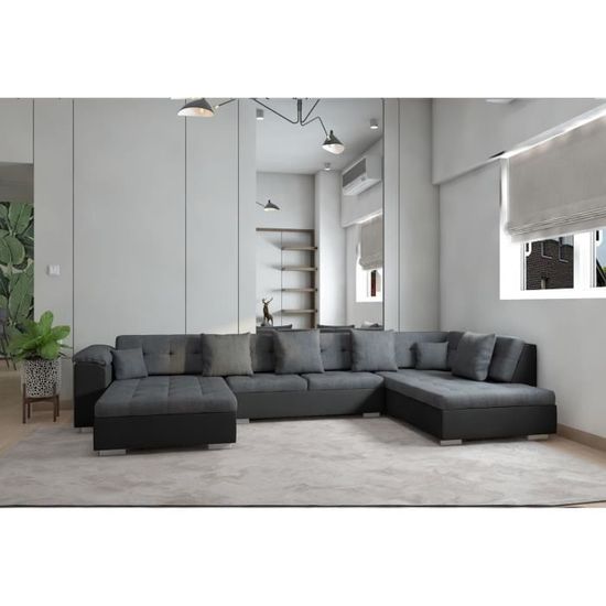 canape panoramique athos angle droit gris noir achat vente canape sofa divan cdiscount