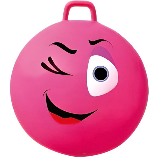 Gros Ballon sauteur Hop 65 cm visage clin d'oeil rose - Grand format XXL - Avec poignee - Gym enfant 8 ans et plus - 80 Kg max