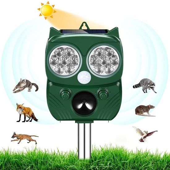 Répulsif Chat Solaire à Ultrasons - 2 Modes, Détecteur Mouvement - Pour Chats, Chiens, Oiseaux, Renards - 2 Appareils Inclus