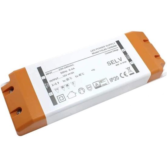 Transformateur électronique 220V Vers 12V - Puissance 20-60W, Neuf Sous Emballage