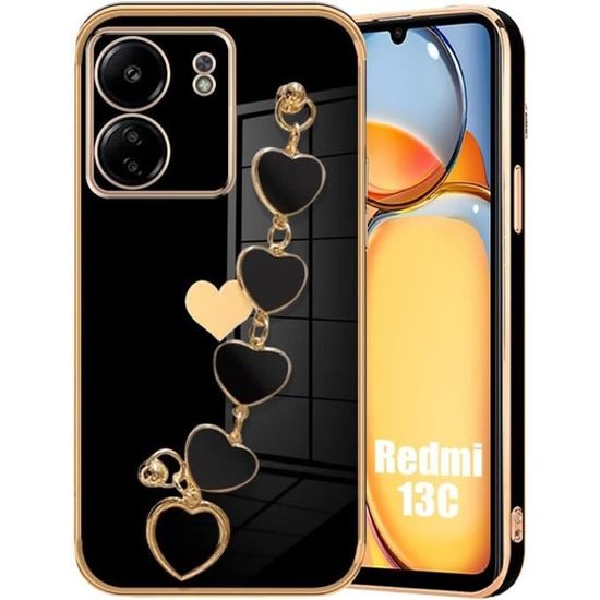 Coque pour Redmi Note 13 4G avec Cordon, Housse 360° Voiture Magnétique Étui pour Xiaomi Redmi Note 13 4G, Noir