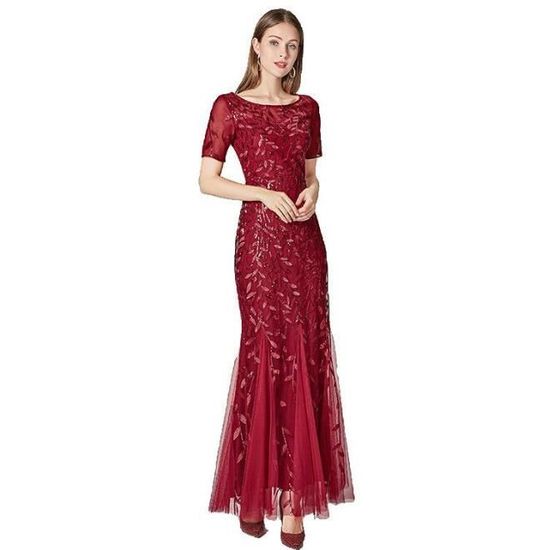 Robe De Soirée Plissée Trapèze En Mousseline à Manches Courtes - Ever