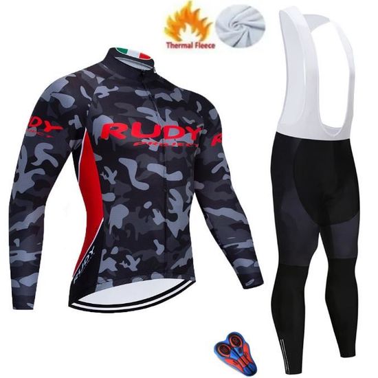 équipement Cycliste Hiver Hiver Homme - Maillot Thermique Manches Longues Et Cuissard Rembourré - Vert Tenue Cyclisme