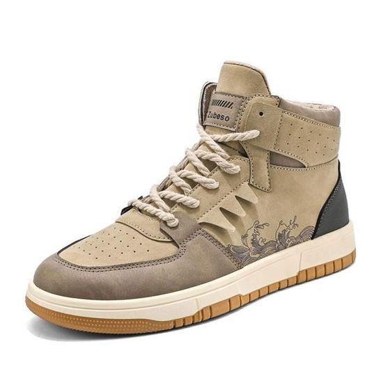 Baskets Homme Cuir Microfibre Confort – Lacets Élastiques, Semelle Plateforme Antidérapante – Chaussures Décontractées Noires Ou Beiges