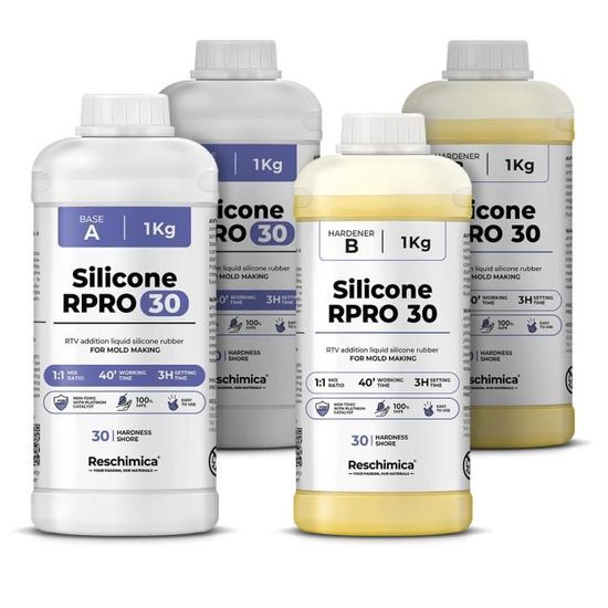 Caoutchouc de silicone liquide 1:1 pour moulage R PRO 30, non toxique, Haute qualité, 100% sûr, Doux et résistant  (4 kg)