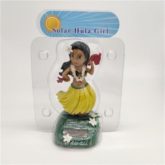 Figurine Danseuse Hawaïenne Solaire - Tête Qui Bouge - Pour Tableau De Bord Voiture Ou Bureau - 7x5x11 Cm