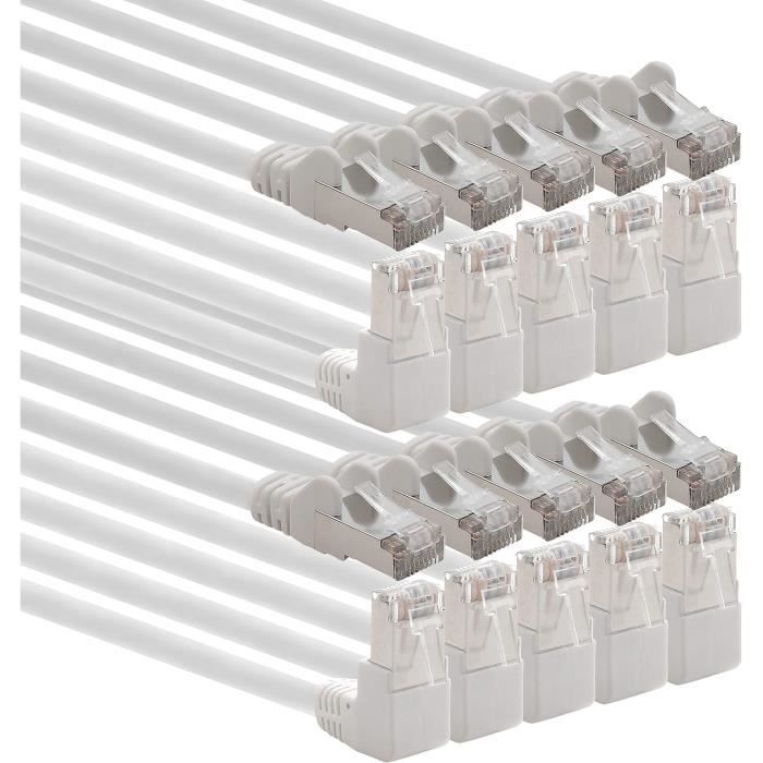 YSJJZRL Câble Ethernet RJ45 Cat6 Blanc Haut/Bas/Gauche/Droite Câble Internet RJ45 Cat 6 à 90 Degrés (3M,en Haut