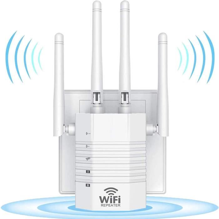 Répéteur WiFi 1200 Mbps 4 Antennes – Amplificateur De Signal, Couverture Jusqu’à 1000 M², 2 Ports LAN, 3 Modes – Pour Maison, Bureau