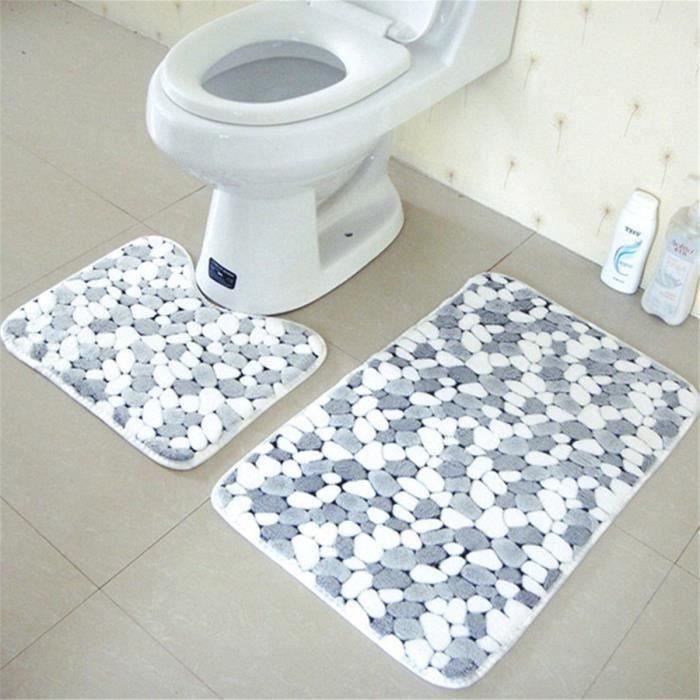 2 PCS Tapis de Bain et Contour WC Tapis de Sol Antidérapant Absorbant
