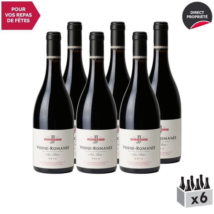 Vosne-Romanée Aux Réas Rouge 2014 - Lot de 6x75cl - J&J Archambaud - Vin AOC Rouge de Bourgogne - Cépage Pinot Noir