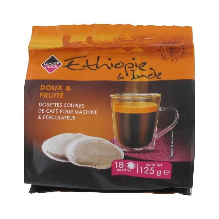 Dosettes de café Ethiopie et Inde Leader Price x18 - 125g