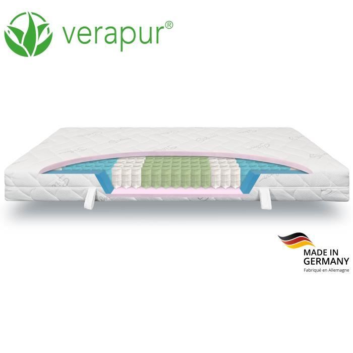 Matelas Verapur Classic HR 160x210cm ressorts ensachés - Ferme - MousseFroide HauteRésilience - 21cm Epaisseur 7zones - OEKO-Tex