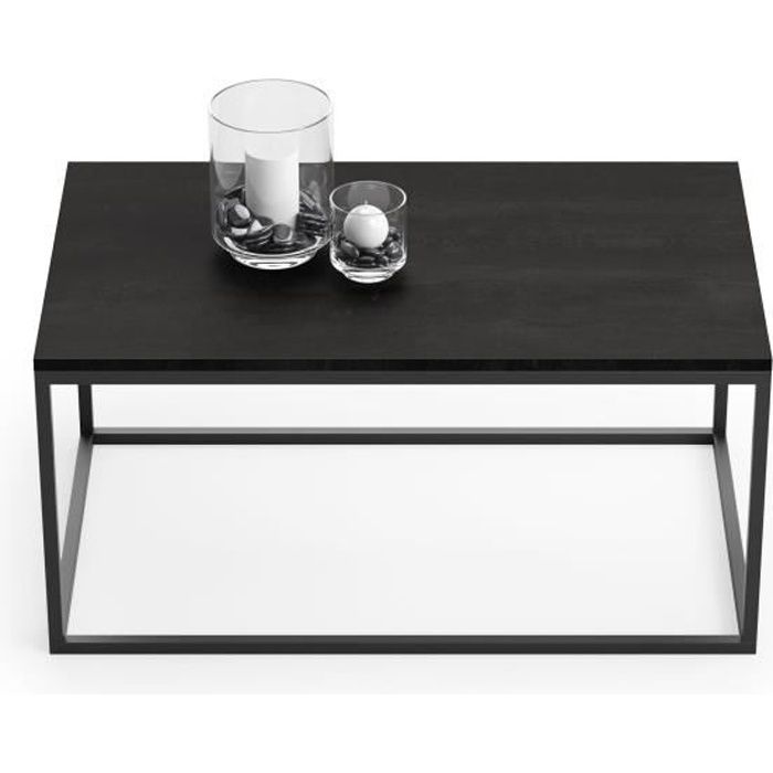 Table basse SOLO design industriel 100x60cm métal, imitation béton noir