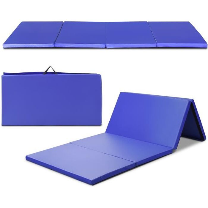 COSTWAY Tapis de Gymnastique Pliable 240 x 120 x 5 cm Matelas de Fitness Portable Natte de Gym pour Fitness,Yoga et Sport Bleu Foncé