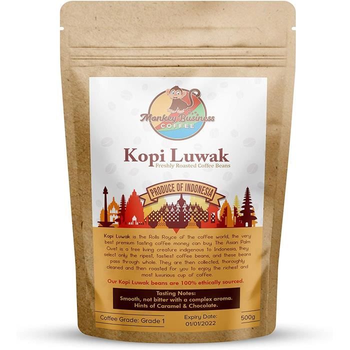 Monkey Business Coffee - Grains De Café Moulus Sauvages Kopi Luwak - 500 Grammes (Autres Poids Et Types De Haricots Disponibles) - D