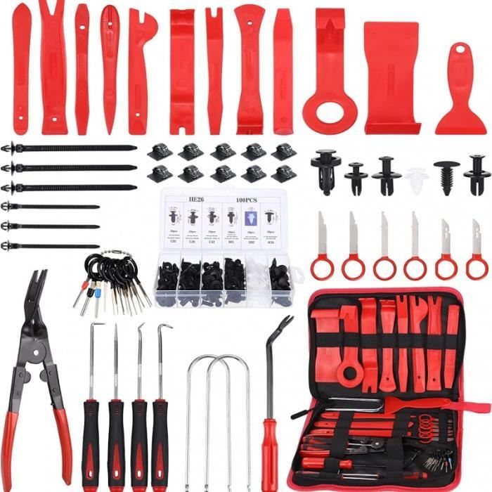 158 Pièces Outils De DéMontage De Garnitures Trousse Rivet Clips et Bandes de Câble pour Voiture Porte Panneau Tableau de Bord