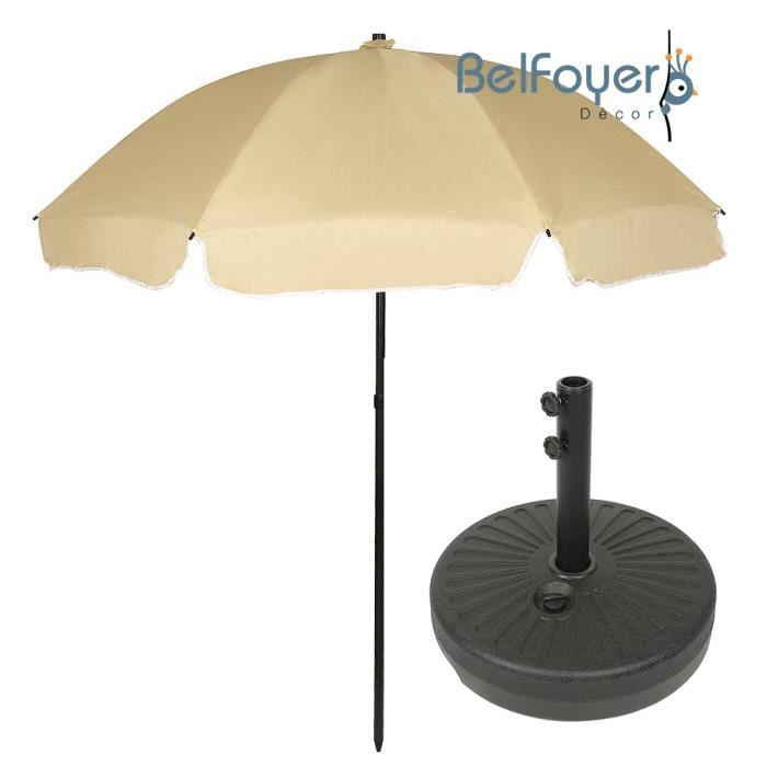 Belfoyer Parasol 200 cm inclinable avec Dalle Lestage ronde 22 L pour Patio Jardin Balcon Piscine Plage - JAUNE