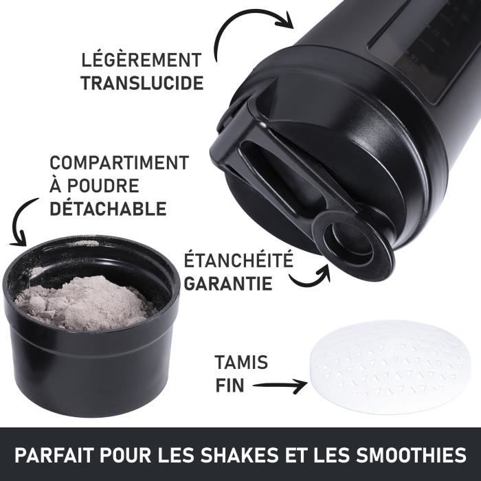 Shaker de 500 ml avec compartiment à poudre - Noir