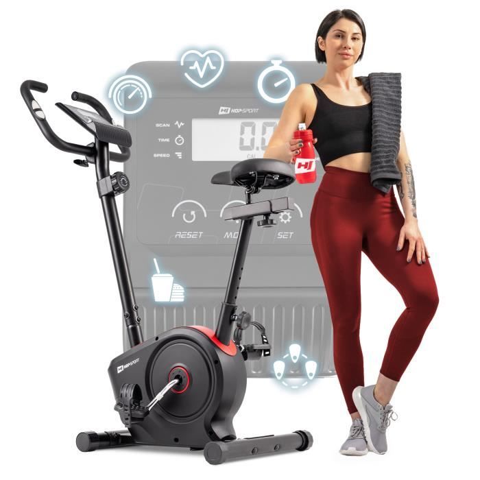 HOP-SPORT Vélo d’appartement HS-2050H Sonic – Roue d’inertie de 7kg- Max 120 KG - Vélo dimensions compactes - Réglable (Rouge)