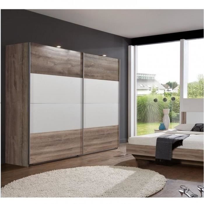 Armoire EVA portes coulissantes largeur 225 cm chêne châtaigne / blanc marron Bois Inside75