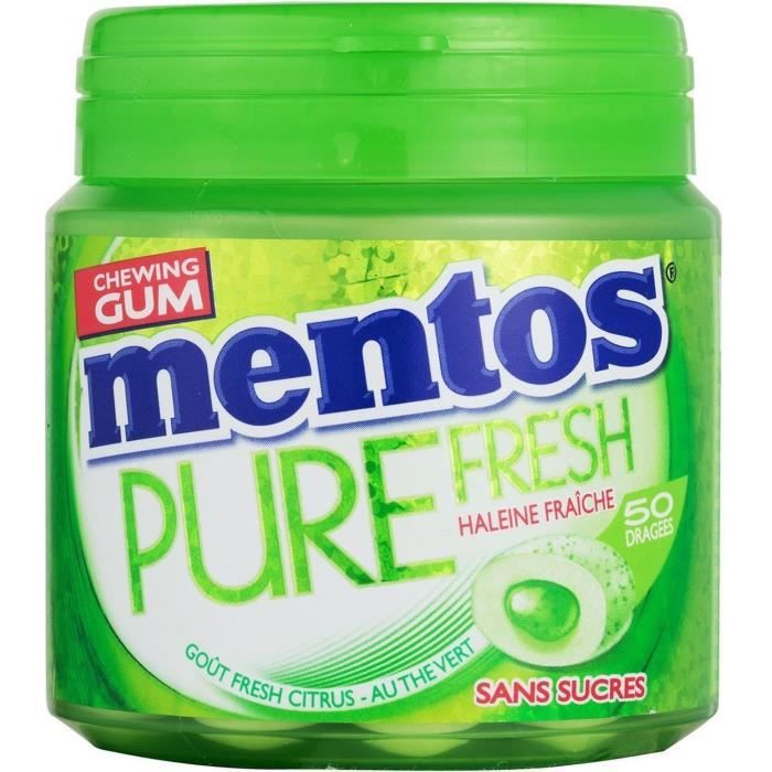 MENTOS GUM PURE FRESH Bottle de 50 dragées sans sucres - Fresh citrus