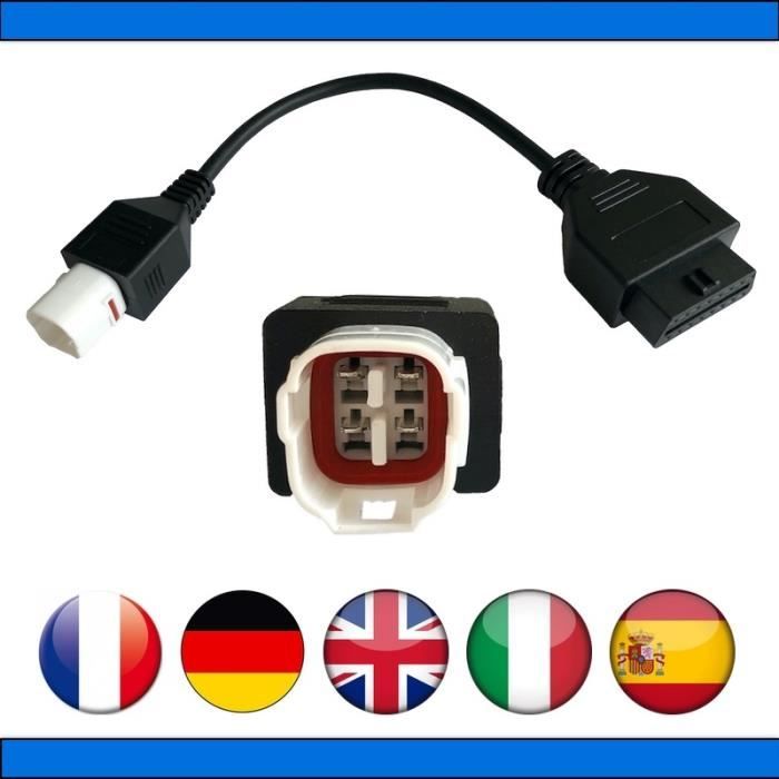 Connecteur diagnostic CABLE OBD2 4 broches VERS 16 pins - Pour YAMAHA