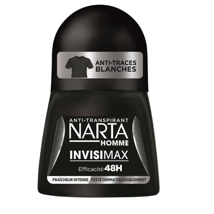 Narta Homme Roll-on Anti-Transpirant Anti-Traces Blanches Efficacité 48h Fraîcheur Intense 50ml (lot