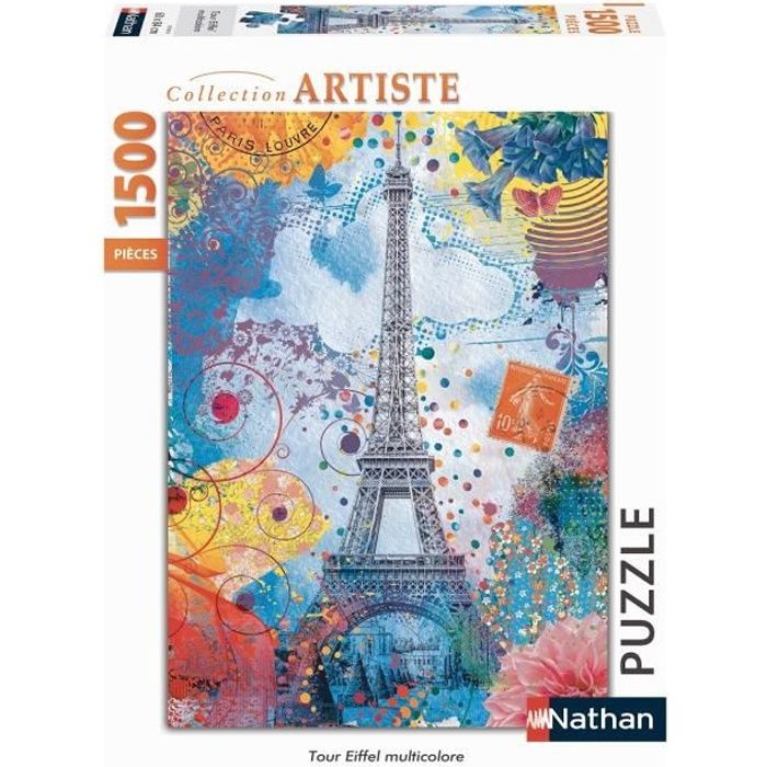 Puzzle 1500 pièces - Tour Eiffel multicolore - Nathan - Puzzle Adultes - Dès 14 ans