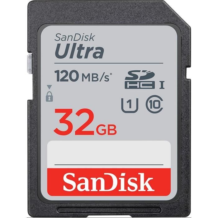 Carte mémoire SDHC SanDisk Ultra 32 Go jusqu'à 120 Mo/s classe 10 UHS-I