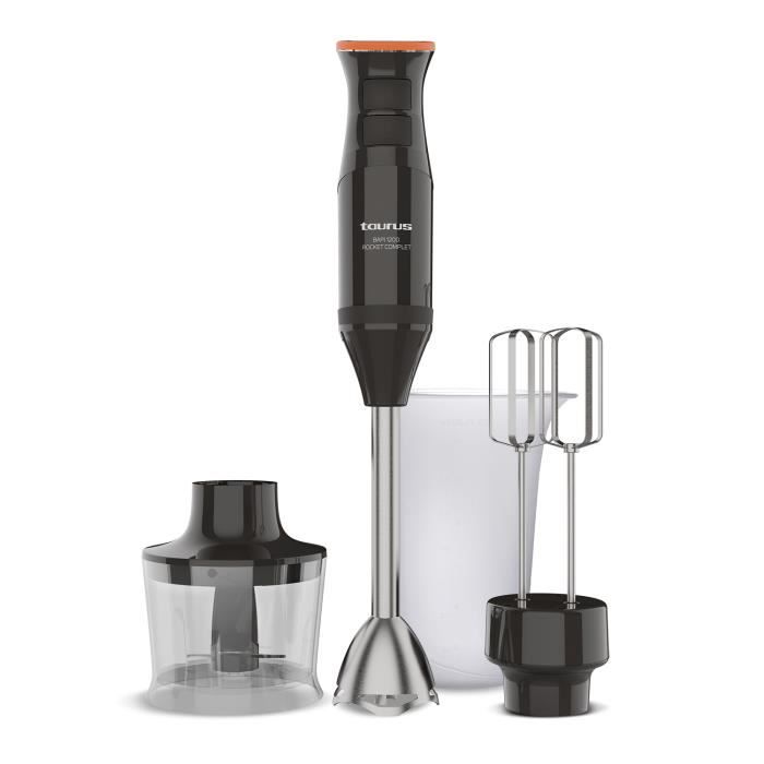 Mixeur plongeant Taurus Bapi 1200 Rocket Complet 3 en 1 de 600W, 20 vitesses + Turbo, 3 accessoires, système anti-éclaboussures