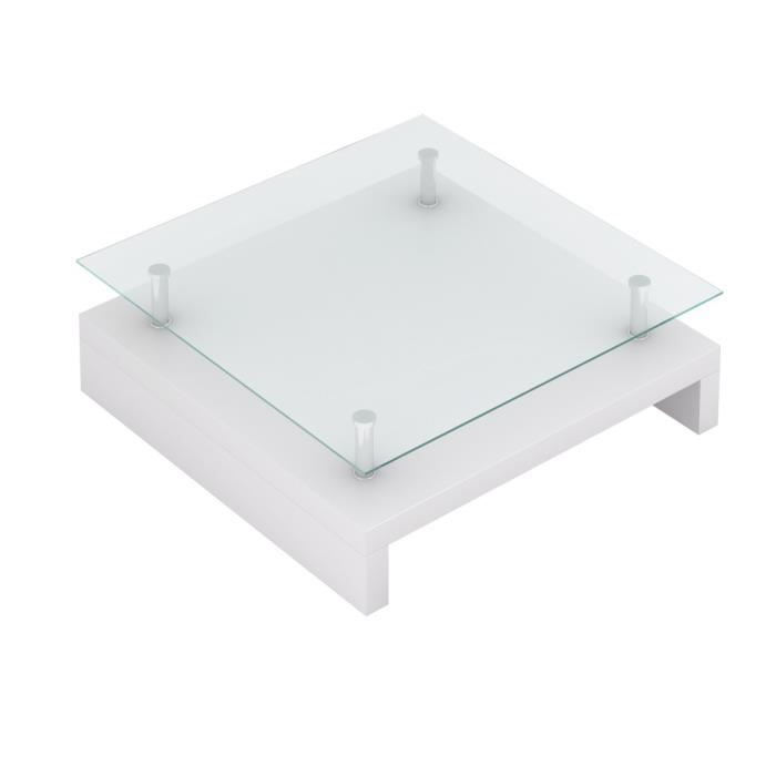 Table basse de salon carrée en verre laqué blanc