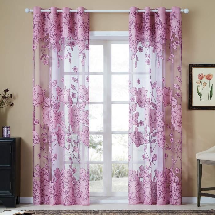 Lot de 2 Rideau Decoration Chambre à Oeillet de Jacquard Rideaux Voilages Semi-Transparent pour Salon Violet Taille: 2pcs-140x245cm