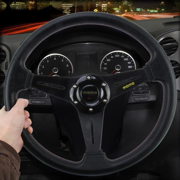 35cm PU Momo Racing Sport noir Volant Racing De Voiture Modifié - 143989 Noir