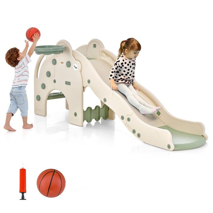 Toboggan Enfant 4 En 1 Avec Panier De Basket Et Balançoire - Aire De Jeu Intérieur/extérieur Autoportante - Rose A - 8